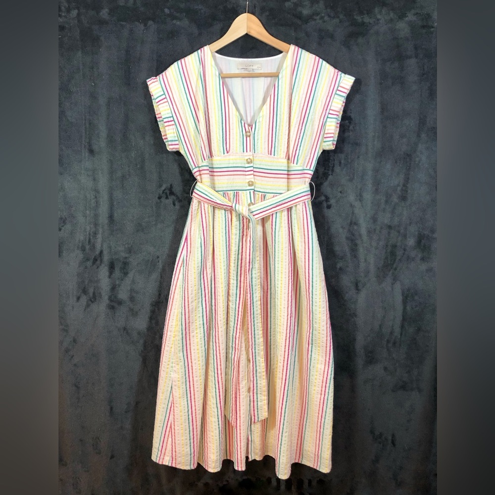 Anne Taylor Loft Seersucker Summer Midi Dress Sz 4P